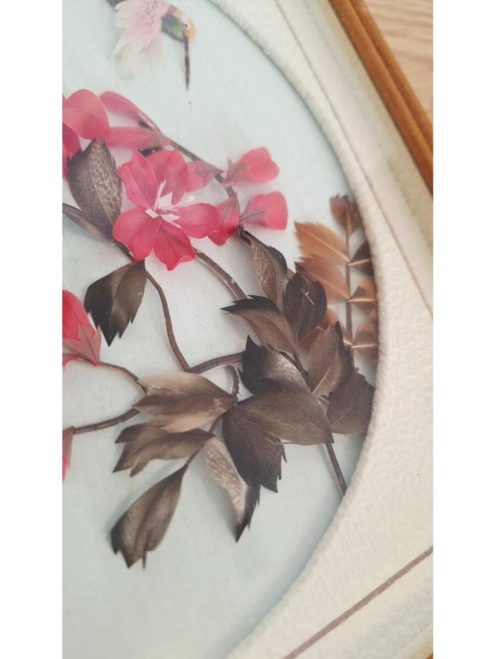CAC VTG Feather Art Hummingbird Shadow Box 3D Mexican Folk Art Framed 10x10 - Picture 6 of 14